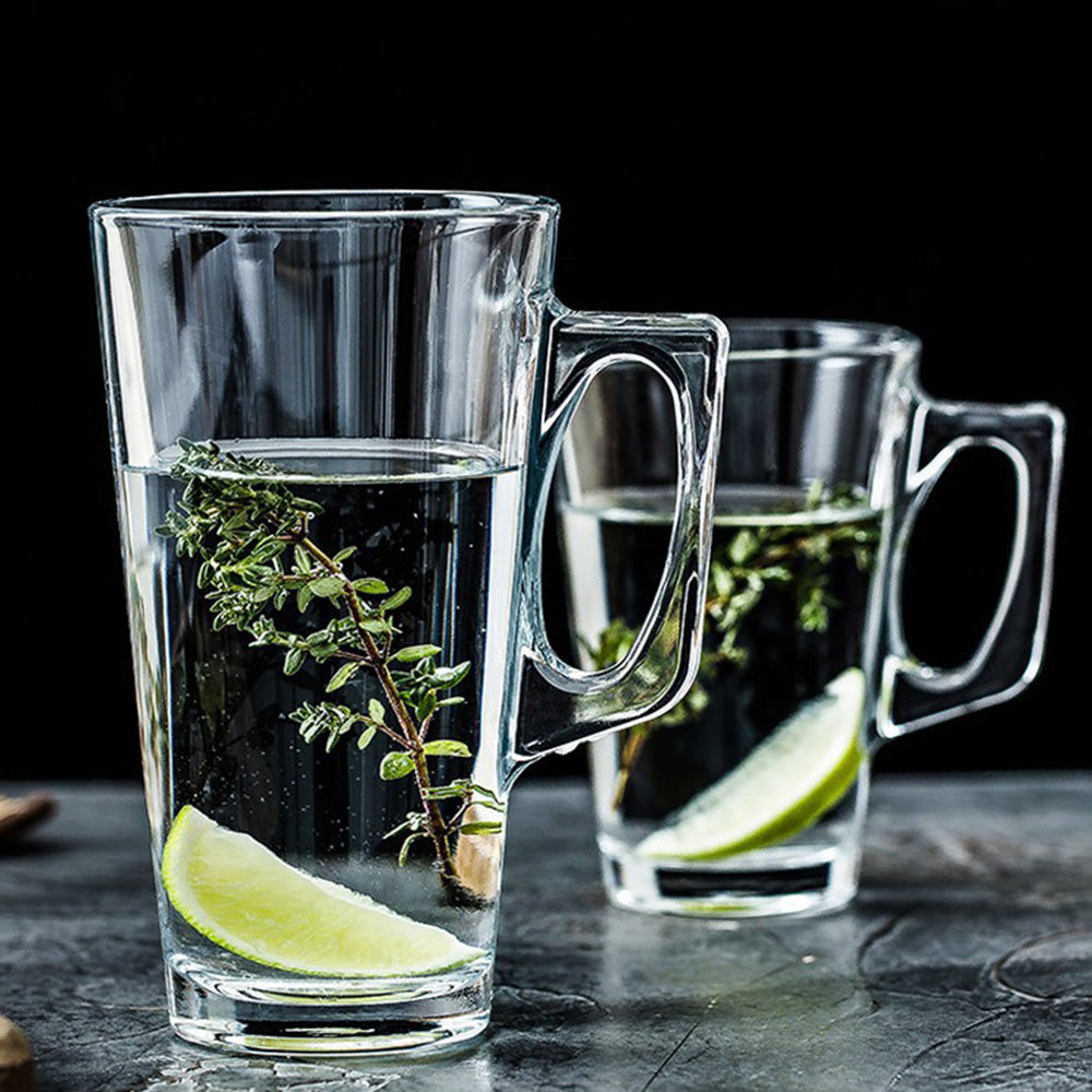 2 Pack 440ml Thick Glass Mugs for Juice Drinks Wine for Home and Office