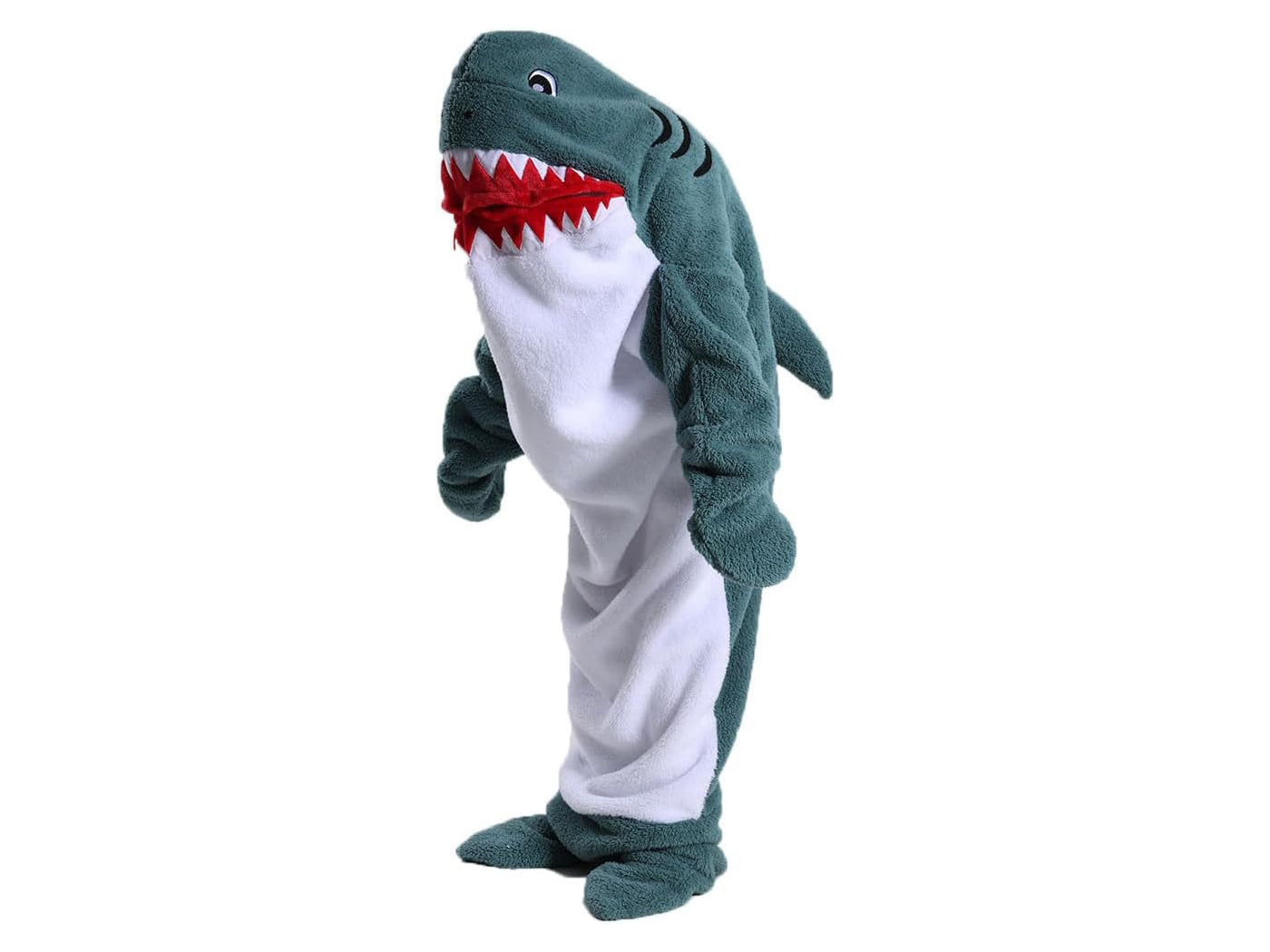 Flannel Cartoon Shark Wearable Hoodie Sleeping Blanket