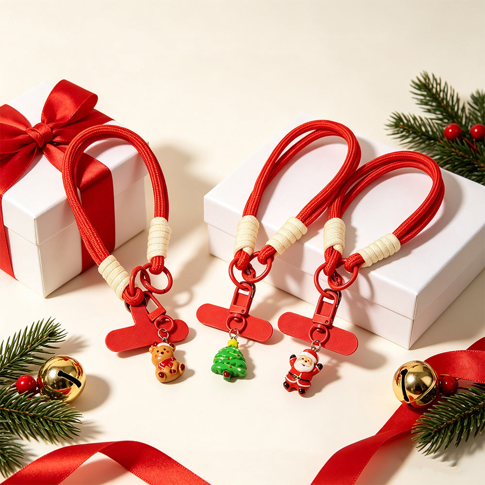 6PCS Red Christmas Wrist Straps Phone Case Lanyards and Keychains