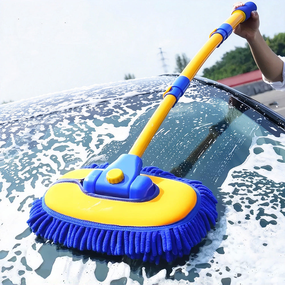 3-Section Telescopic Car Wash Brush 15-Degree Bent Handle with Extra Head