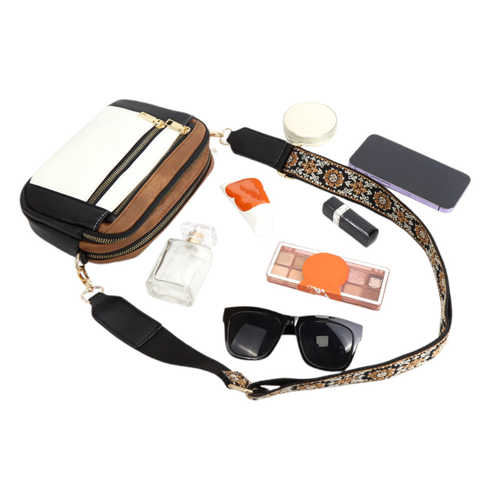Small PU Crossbody Bag for Women Color-Block Shoulder Bag