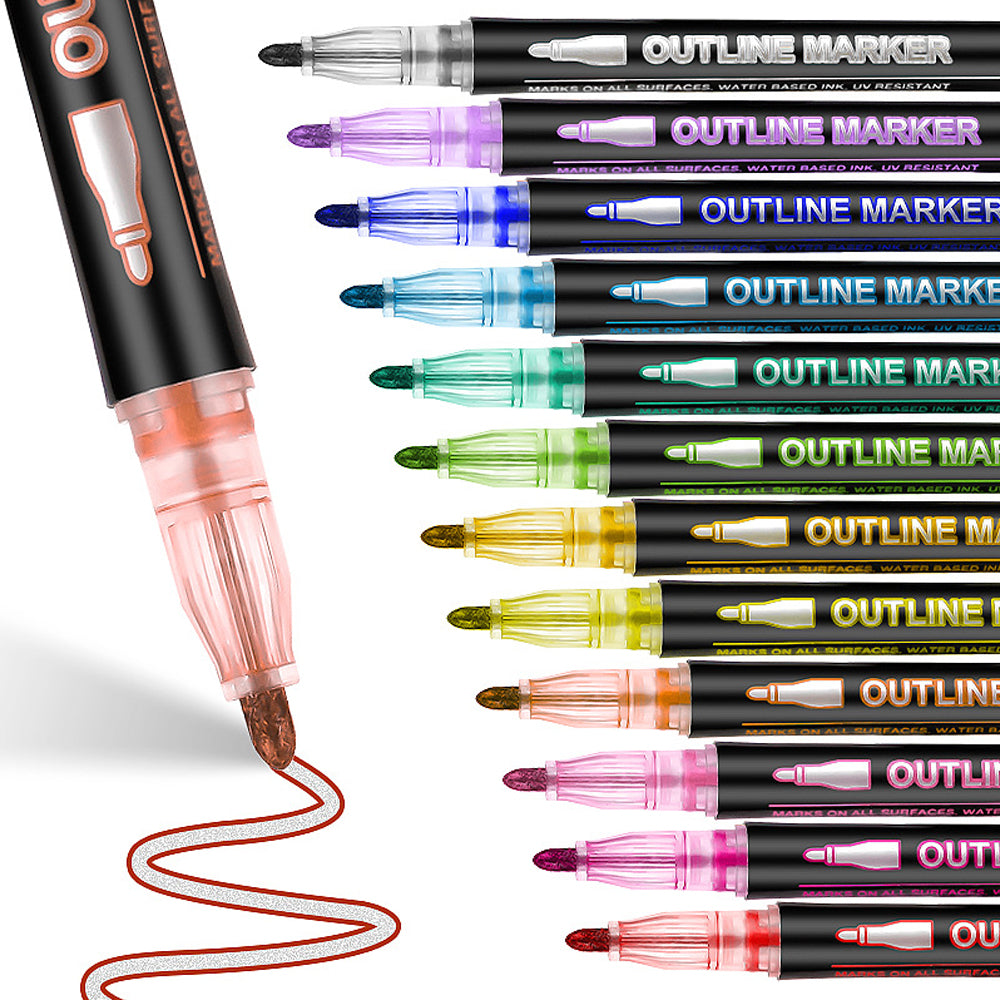 12 Color Multicolored Double Line Outline Marker Pen Set Painting Art