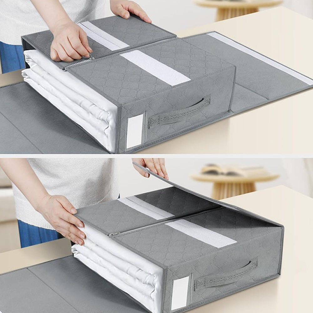 2Pcs Foldable Bed Sheet Organizer with Convenient Handle for Storage-Gray Embossed Flowers