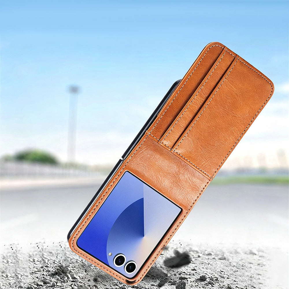 PU Wallet Card Holder Case for Samsung Galaxy Z Flip 6 7 8 with Stand-Brown