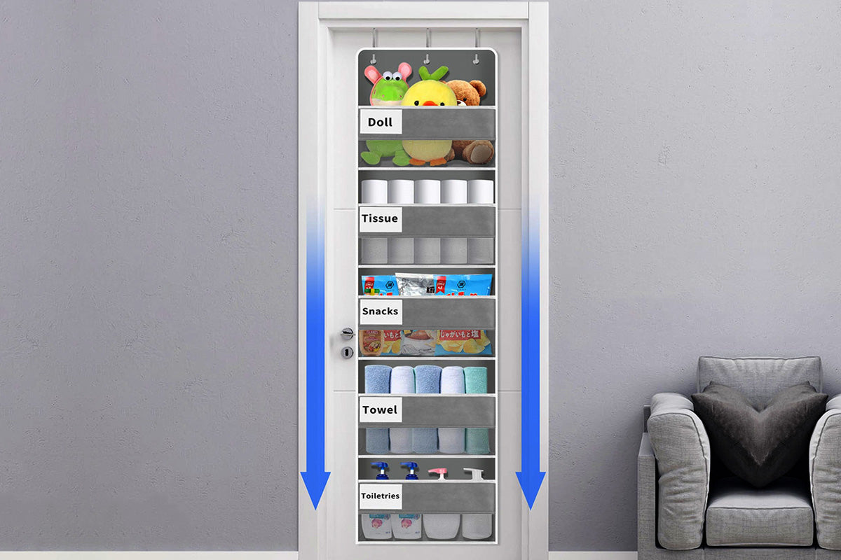 5-Tier Over the Door Hanging Storage Organizer with 10 Side Mesh Pockets
