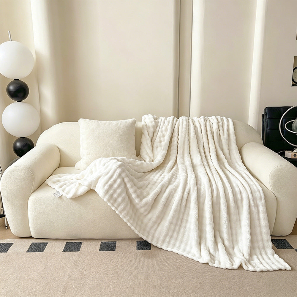 Bubble Fleece Blanket Soft Textured Throw for Sofa Bed Home Decor-White