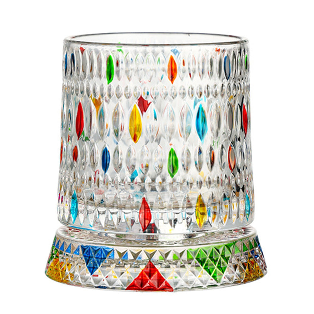 270ml Rotating Whiskey Glass Hand Painted Whiskey Tumbler for Home Bar