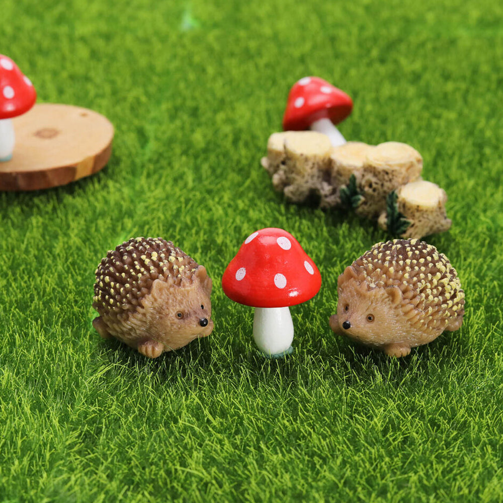 6Pcs Resin Mini Hedgehogs and Mushroom Fairy Garden Accessories Set