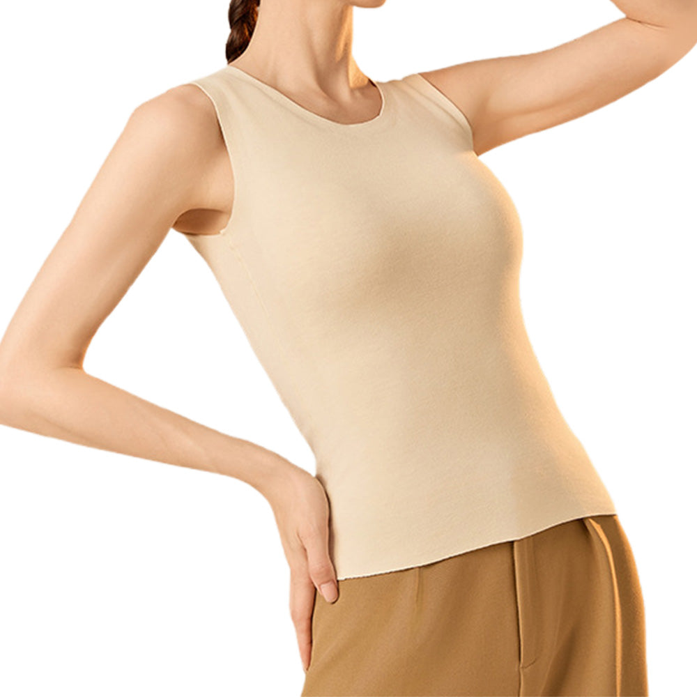 Thermal Underwear Round Neck Slim Fit Fall Winter Warm Baselayer Top for Women-Apricot