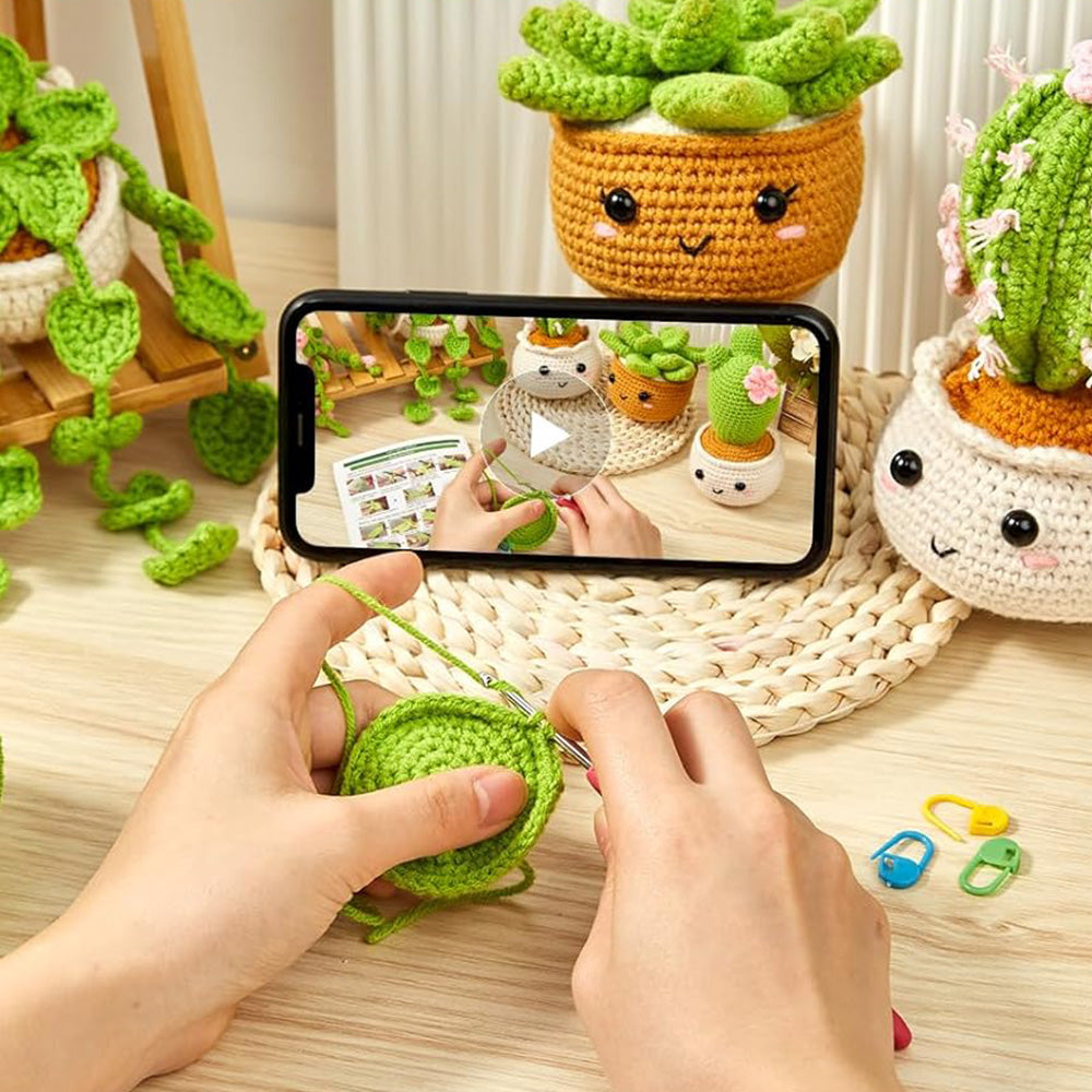 6 Pack Hanging Potted Plants Craft Knitting Crocheting Kits With Crochet Hooks Yarn Set