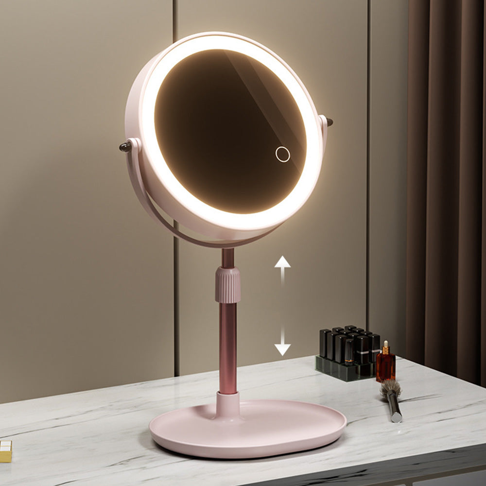 Adjustable Height Dual-Sided LED Makeup Mirror with 3 Color Lighting
