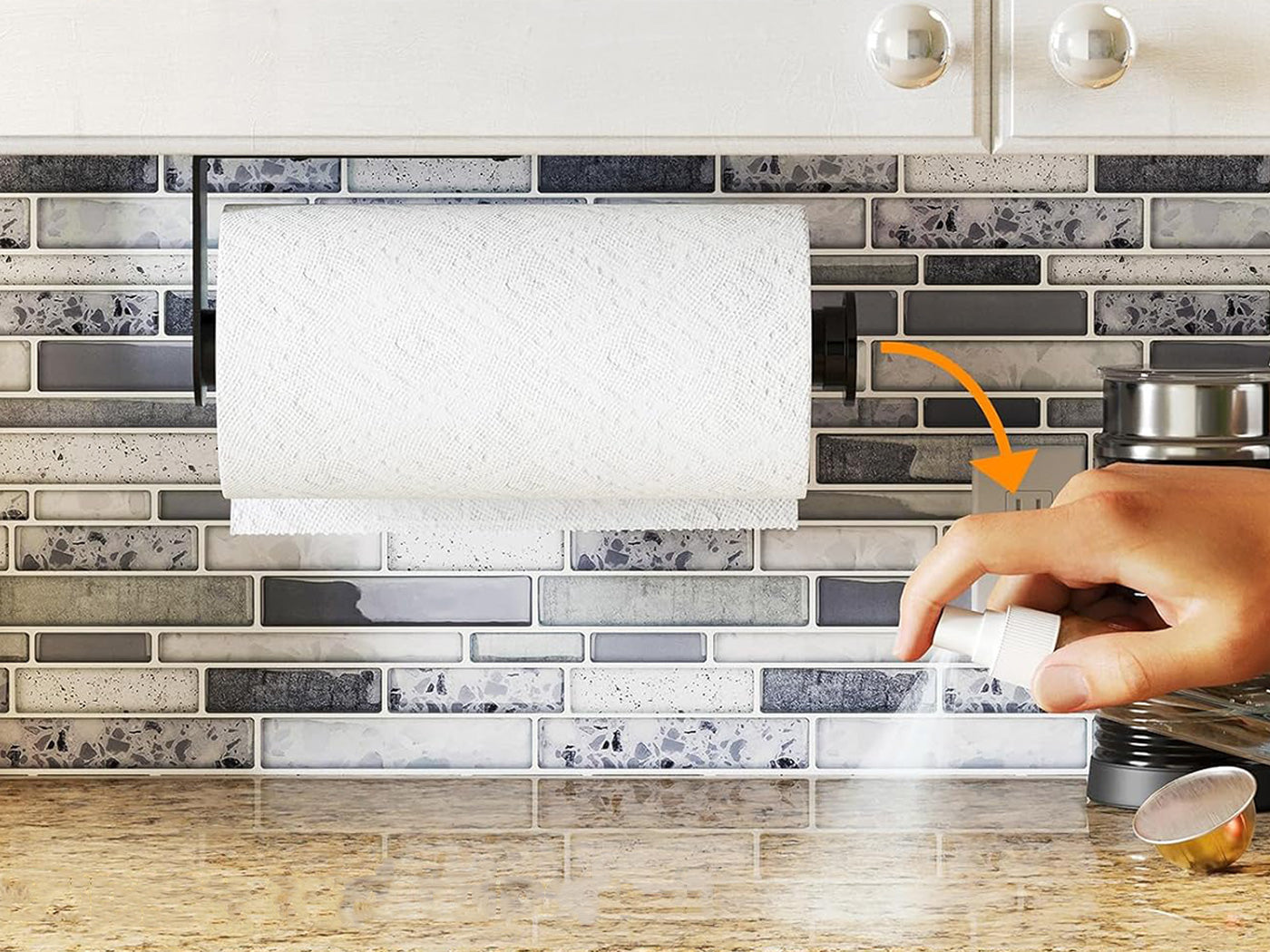 Paper Towel Holder with Spray Pump Hanging Wall Mount Papertowels Roller Sprayer