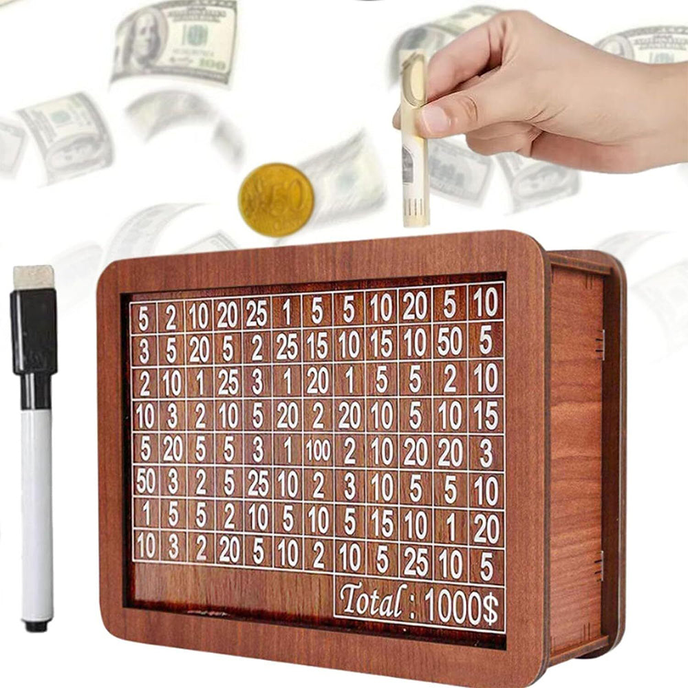 Vault Wooden Cash Saving Box with 1 Erasable Pen-1000