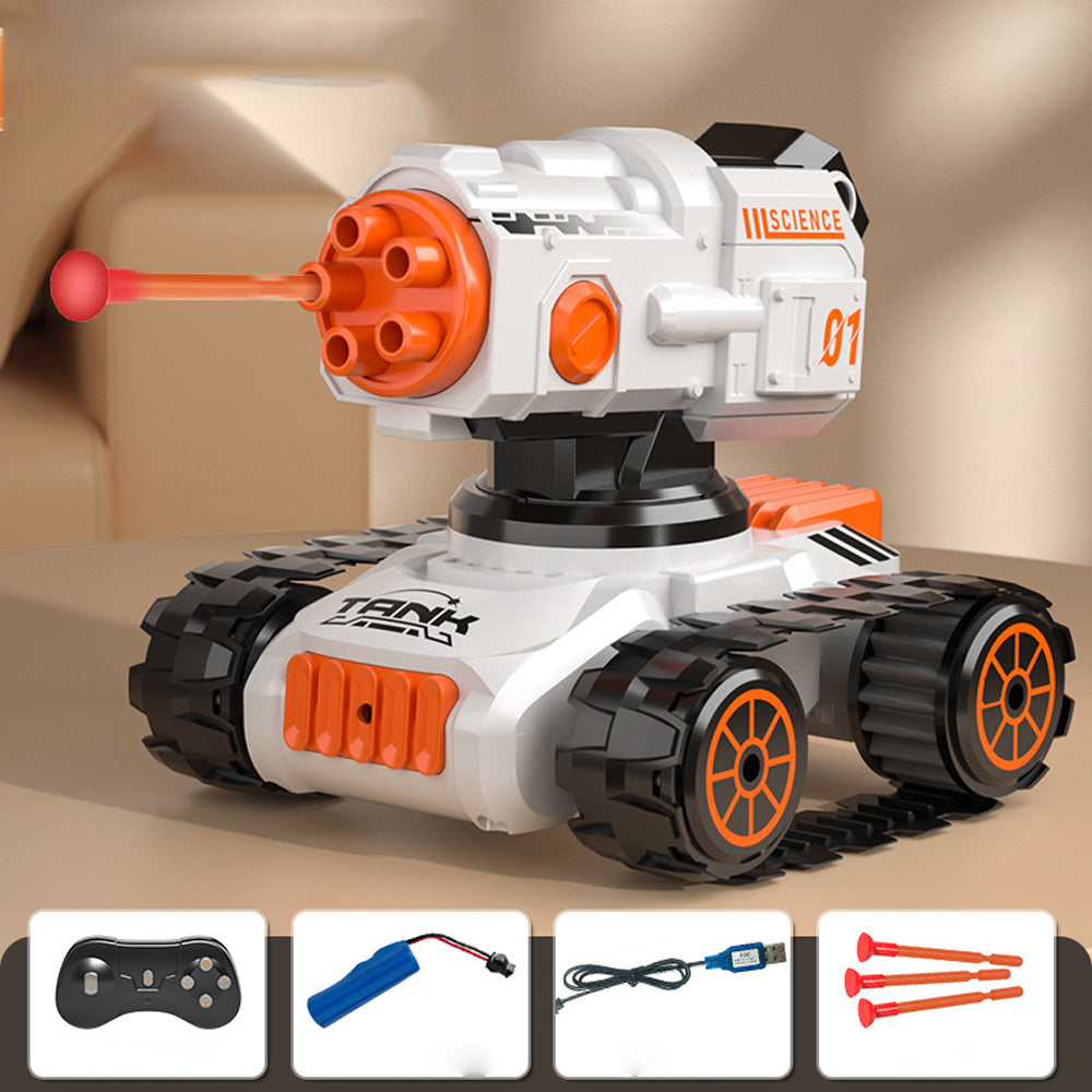 4WD Off-Roader 360-Degree Rotating Remote Control Tank Toy with Soft Bullets Shooting Cannon