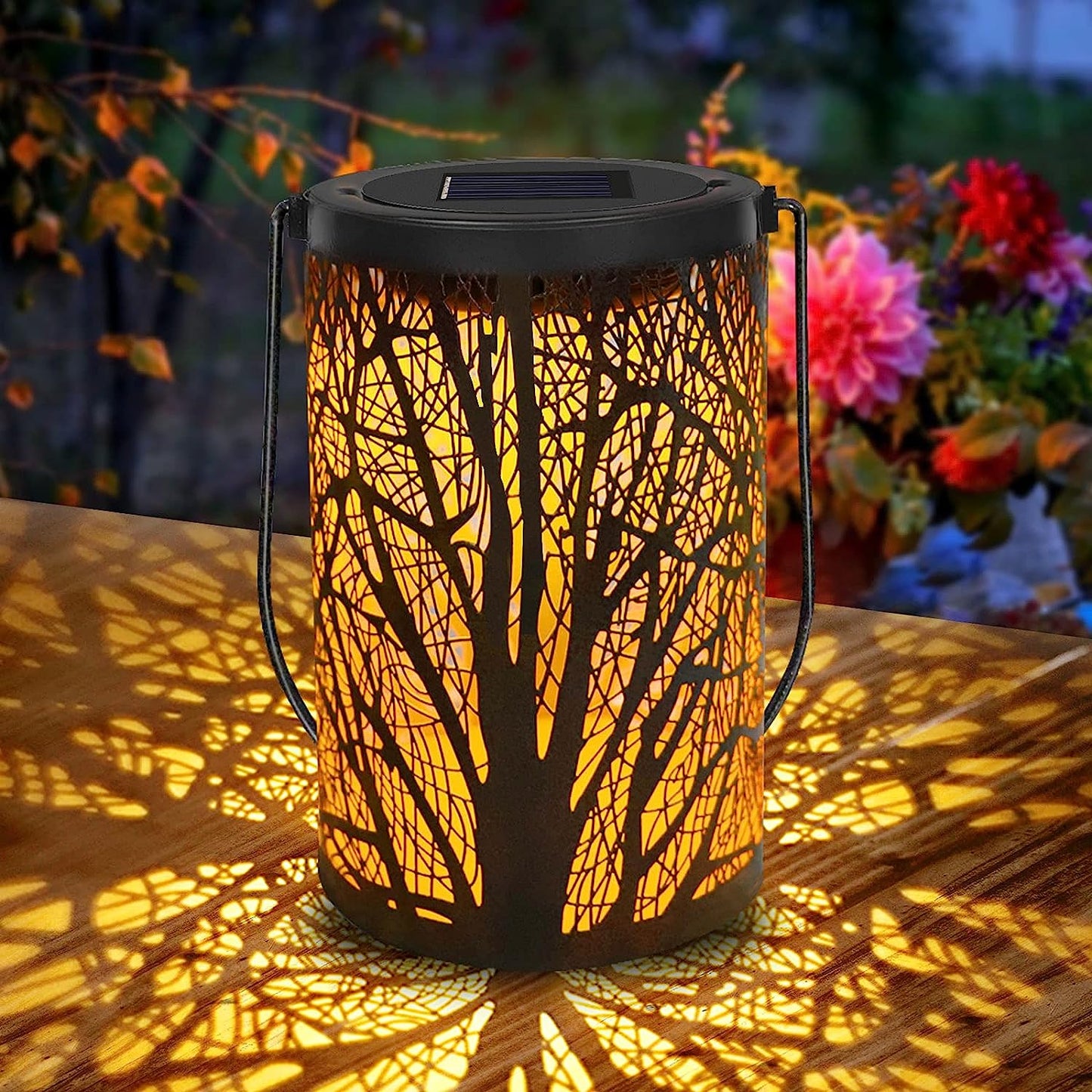 Tree Solar Powered Lanterns Hanging Garden Lights Warm White Hollow Out Lamp