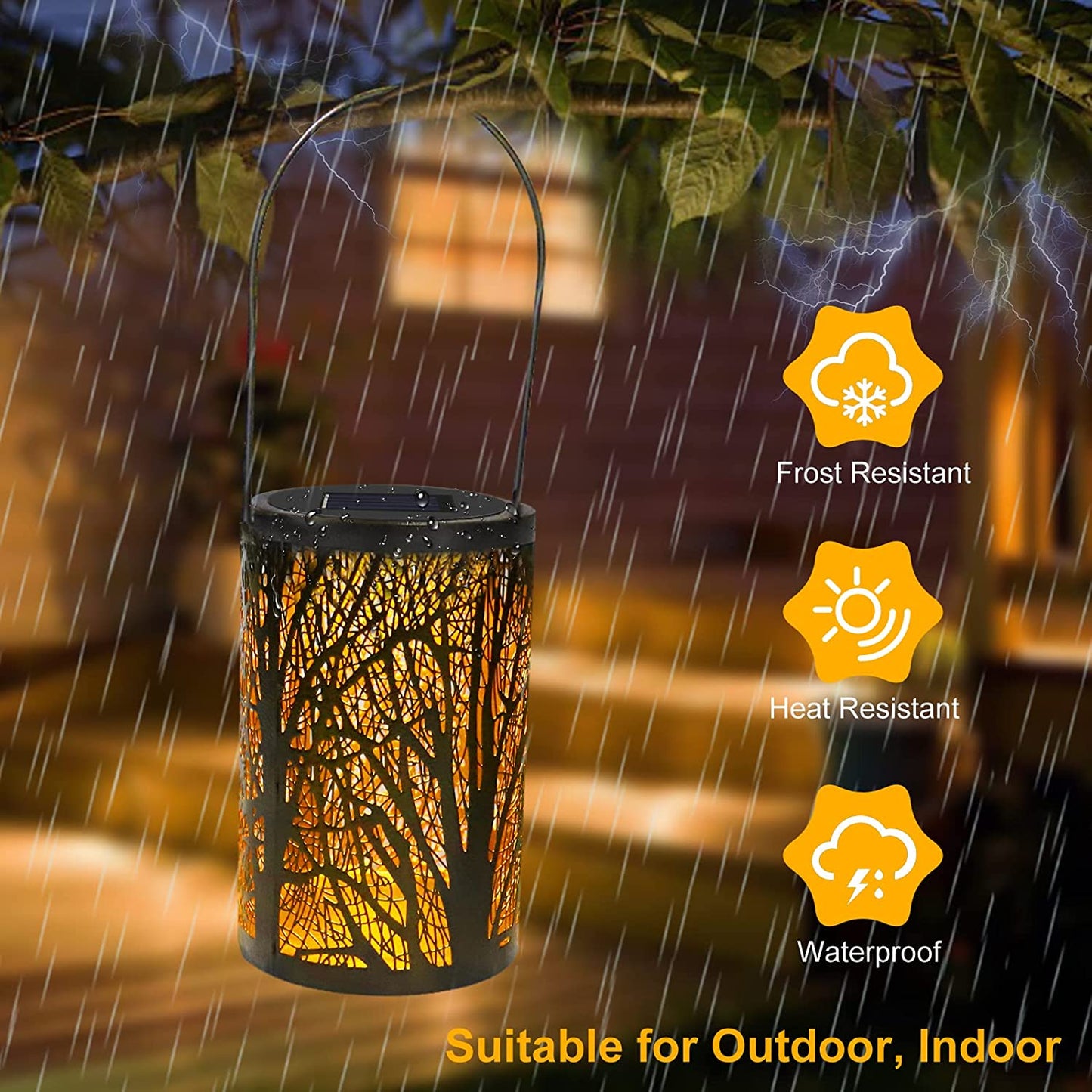 Tree Solar Powered Lanterns Hanging Garden Lights Warm White Hollow Out Lamp