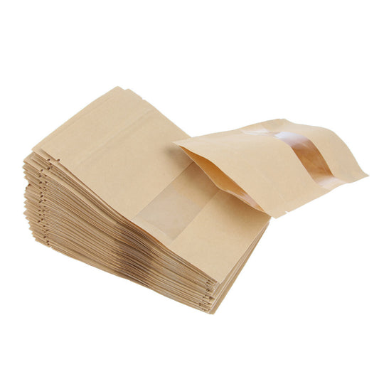 50-Pack Kraft Stand Up Pouchs Resealable Bags Snack Packaging Pouch