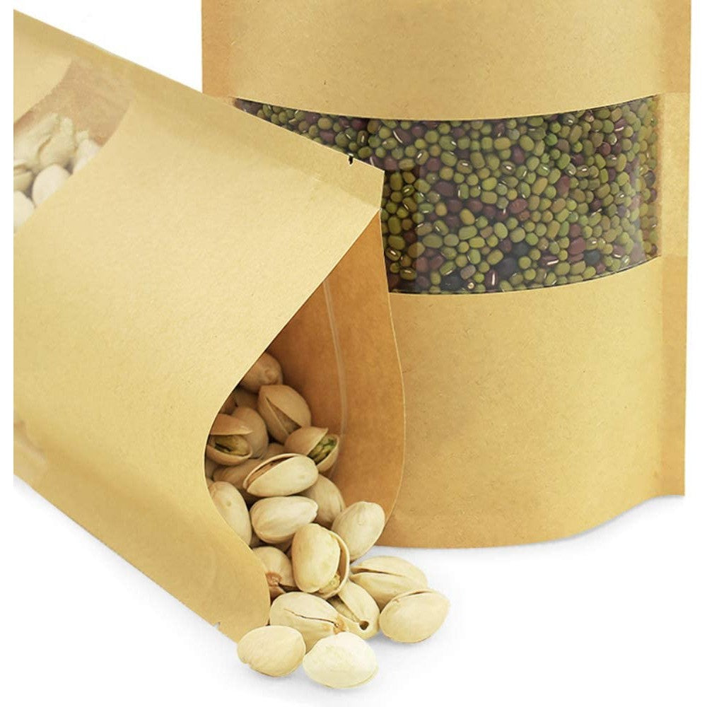 50-Pack Kraft Stand Up Pouchs Resealable Bags Snack Packaging Pouch