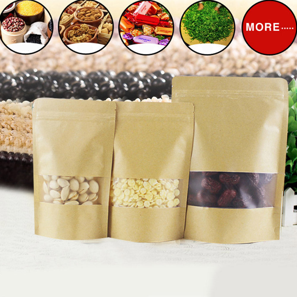 50-Pack Kraft Stand Up Pouchs Resealable Bags Snack Packaging Pouch