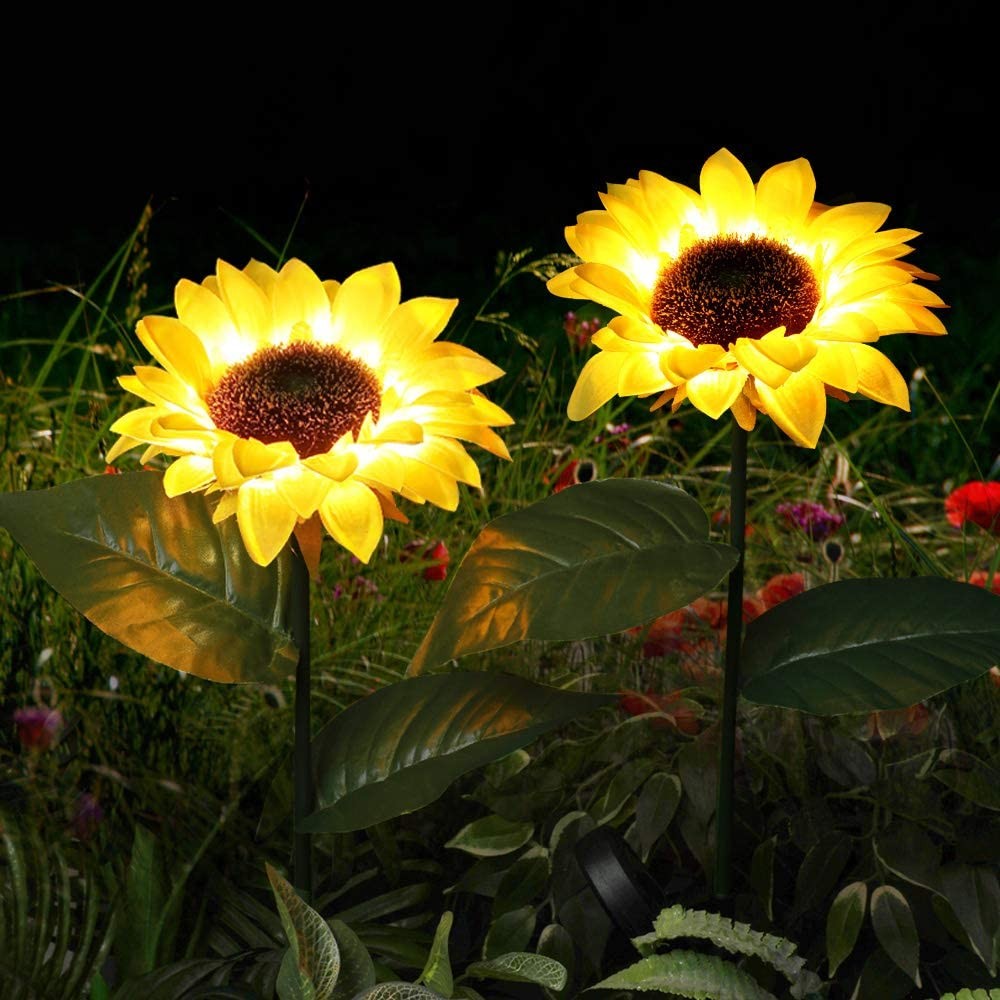 2Pcs Solar Sunflower Garden Stake Lights 8LED  Powered Outdoor LED Decor