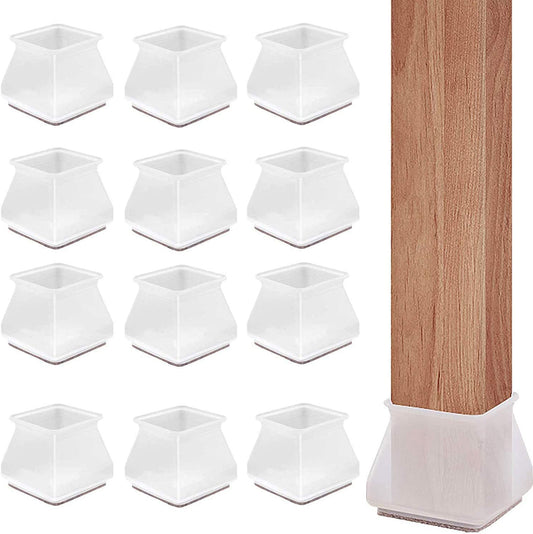 32-Pack Silicone Chair Leg Floor Protectors Table Feet Caps with Felt(White/Square)
