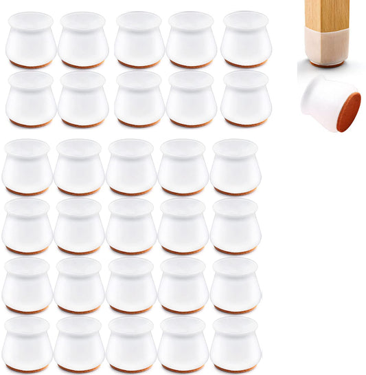 32-Pack Silicone Chair Leg Floor Protectors Table Feet Caps with Felt(White/Round)