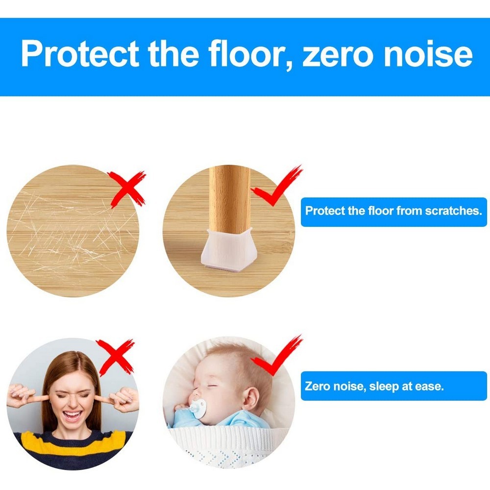 32-Pack Silicone Chair Leg Floor Protectors with Felt(White/Square)