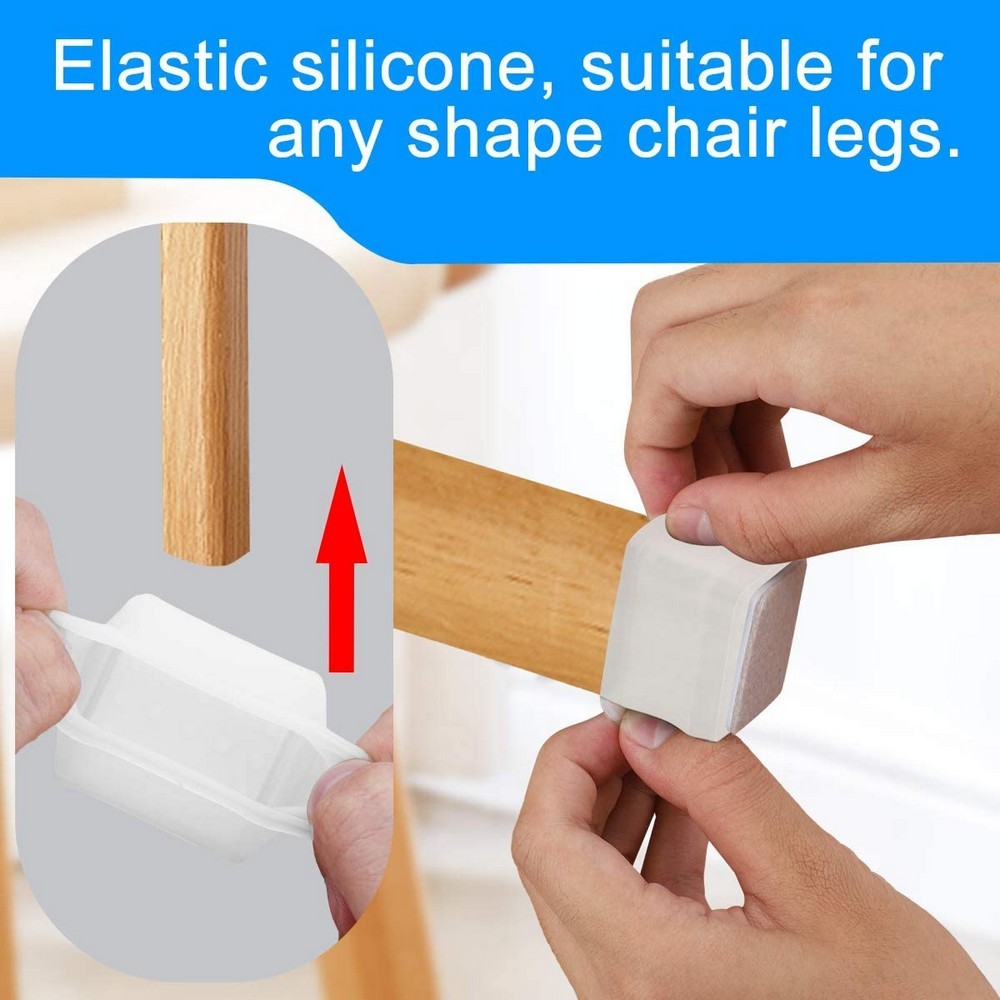 32-Pack Silicone Chair Leg Floor Protectors with Felt(White/Square)
