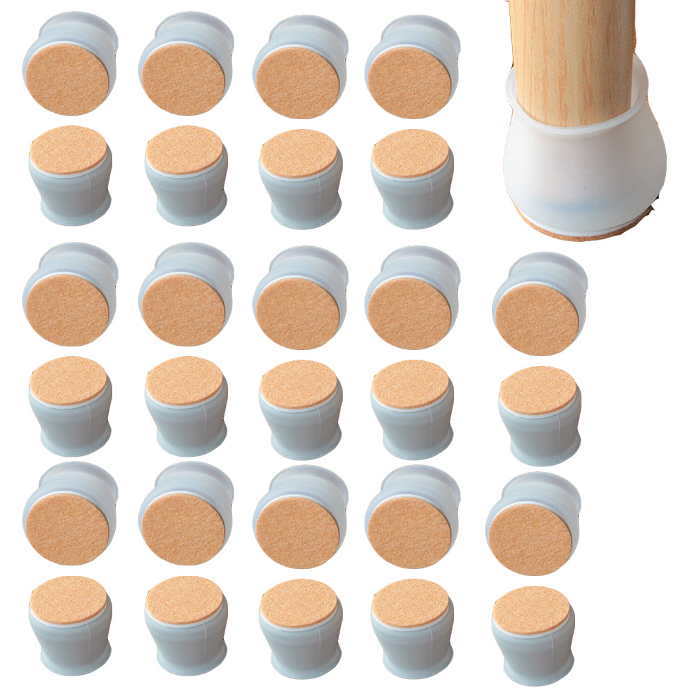 32-Pack Silicone Chair Leg Floor Protectors Table Feet Caps with Felt(Grey/Round)