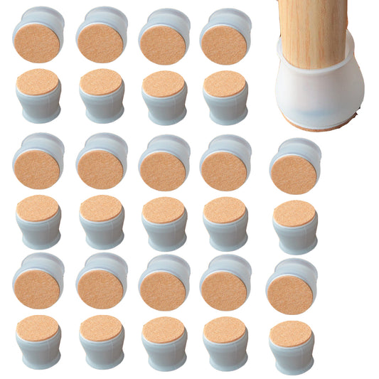 32-Pack Silicone Chair Leg Floor Protectors Table Feet Caps with Felt(Grey/Round)