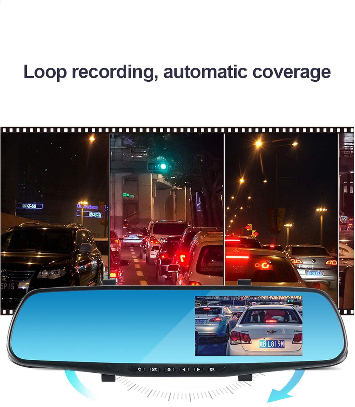 Full HD 1080P Car Rearview Anti Glare Blue Mirror Dual Lens Dash Cam Car Camera with 32G Memory Card