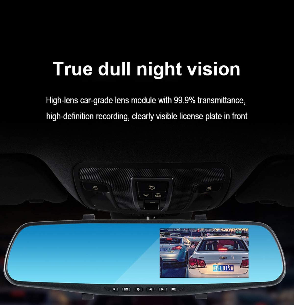 Full HD 1080P Car Rearview Anti Glare Blue Mirror Dual Lens Dash Cam Car Camera with 32G Memory Card