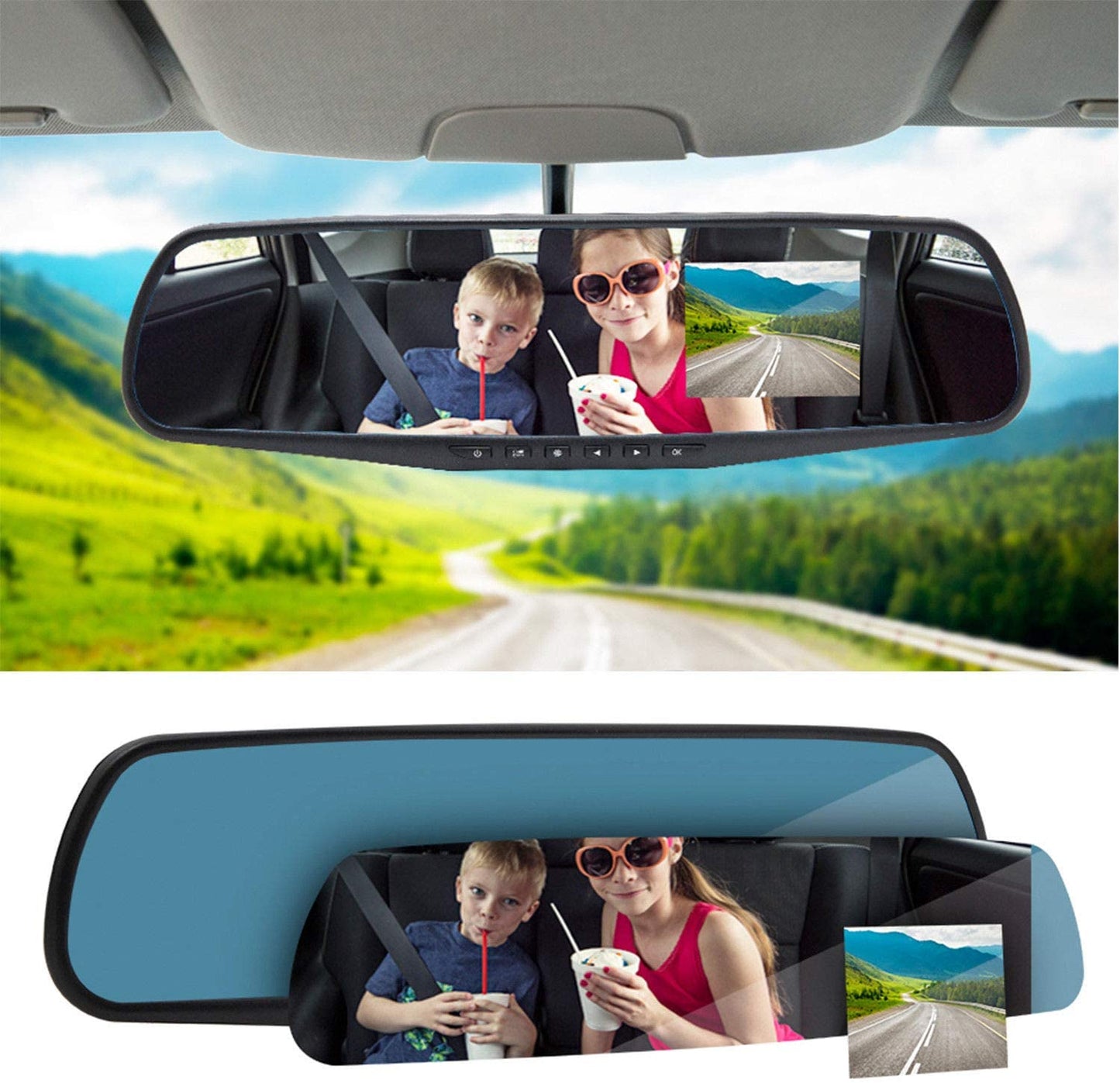 Full HD 1080P Car Rearview Anti Glare Blue Mirror Dual Lens Dash Cam Car Camera with 32G Memory Card