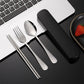 Insulated Lunch Bag with 3 Pieces of Stainless Steel Cutlery Fork Spoon Chopsticks Set and Storage Case