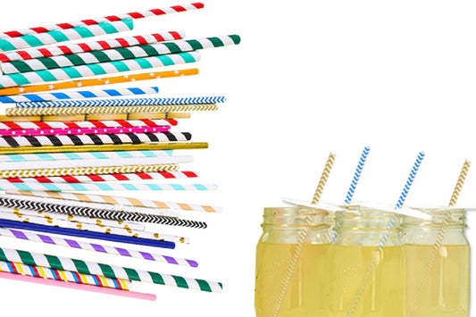 200 Pieces of Biodegradable Disposable Drinking Straws with Colourful Pattern