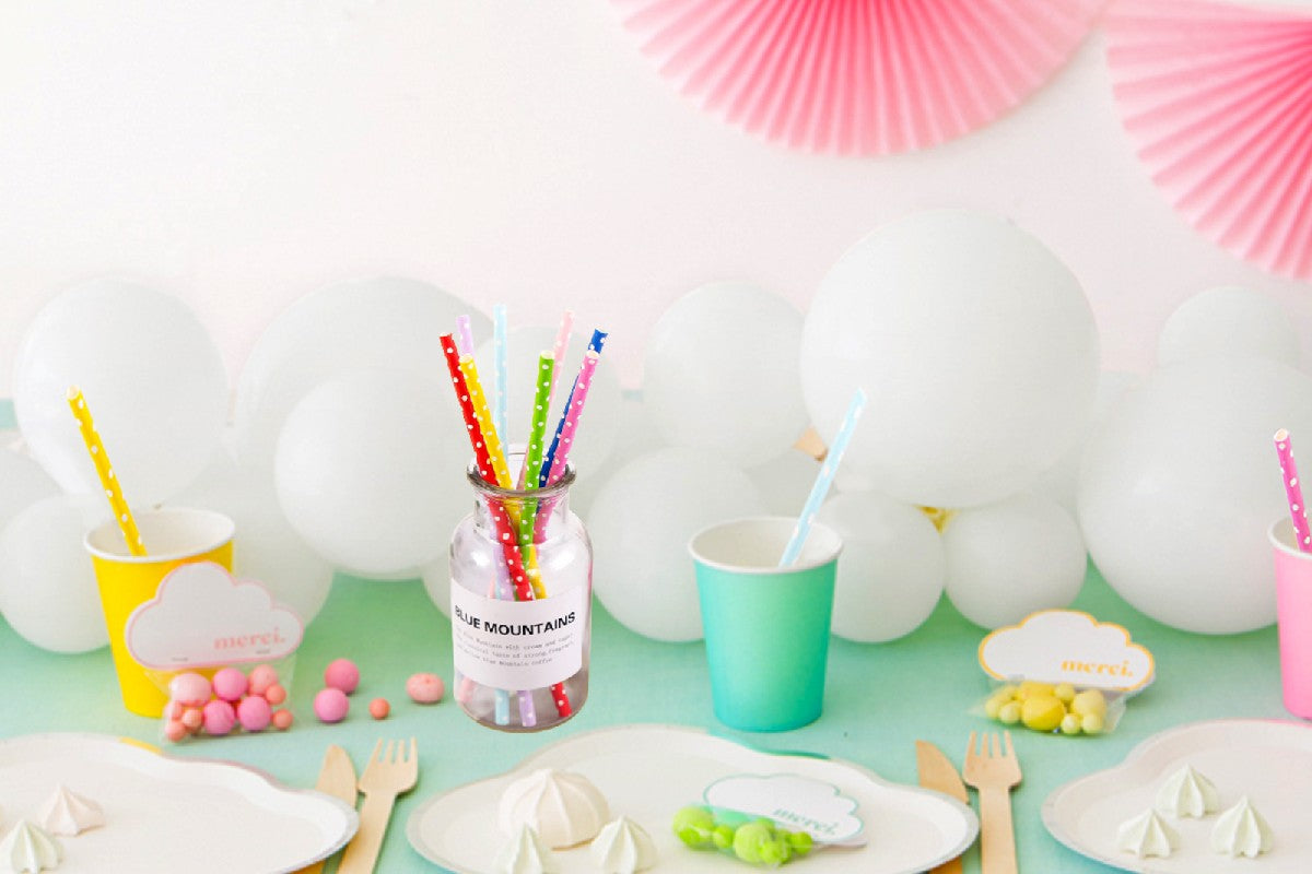 200 Pieces of Biodegradable Disposable Drinking Straws with Colourful Pattern