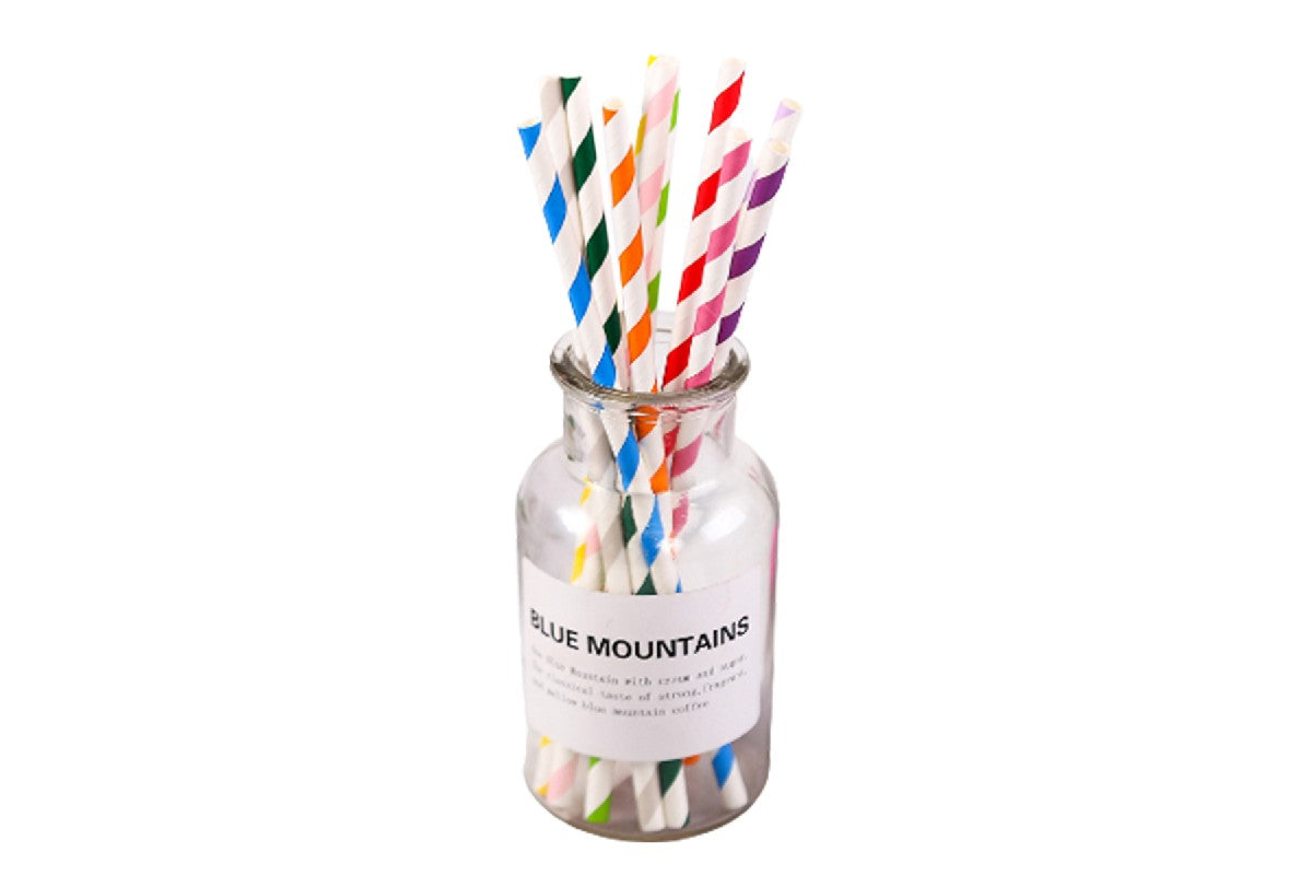 200 Pieces of Biodegradable Disposable Drinking Straws with Colourful Pattern