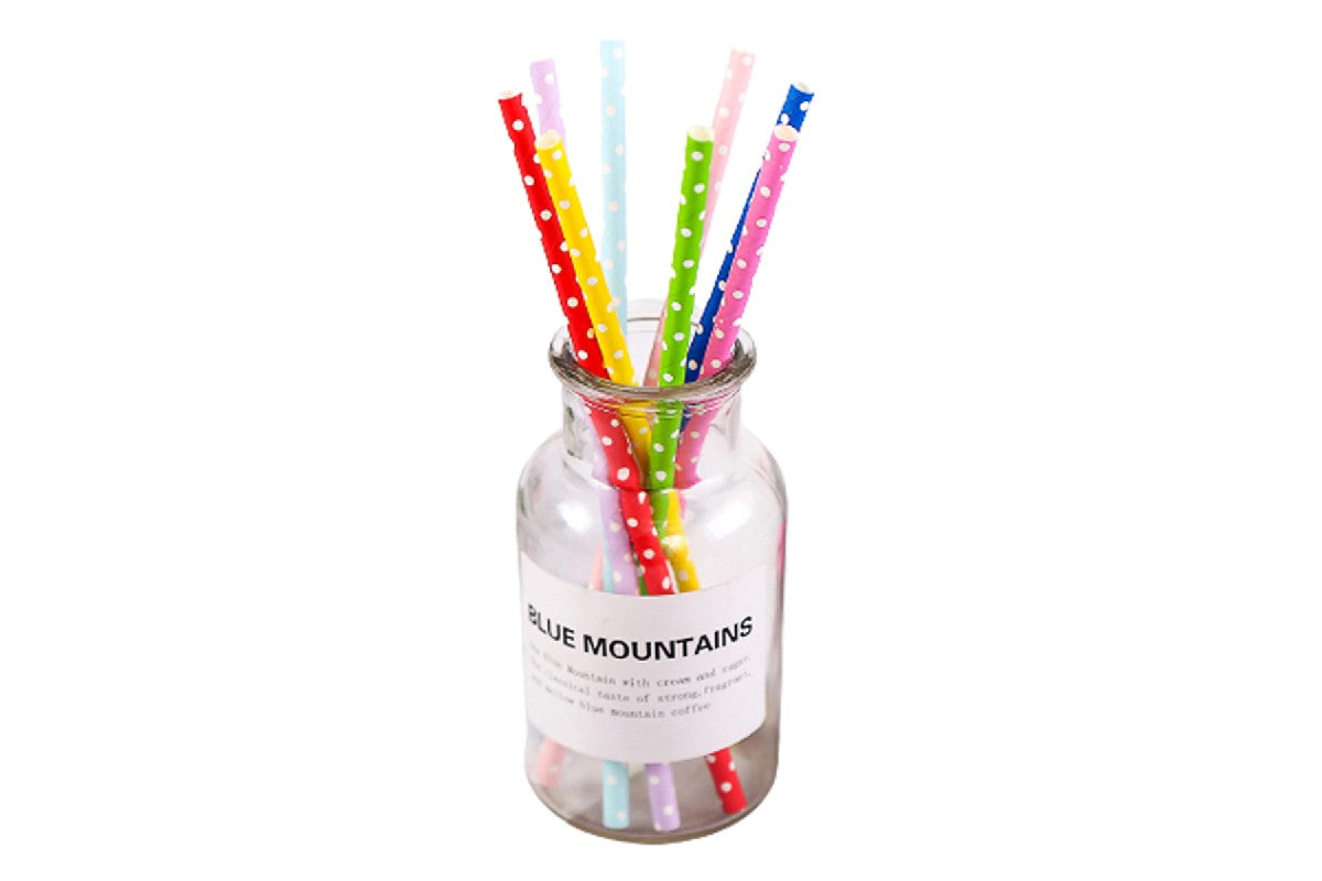 200 Pieces of Biodegradable Disposable Drinking Straws with Colourful Pattern