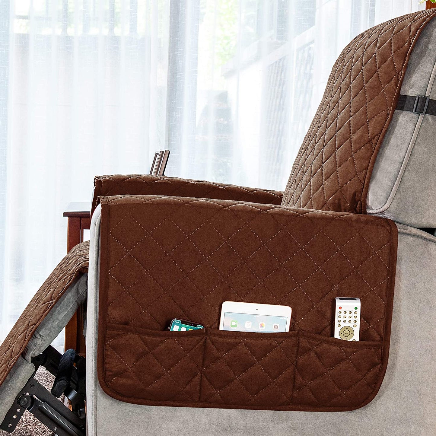 Recliner Chair Cover Sofa Slipcover with Side Pocket-Brown