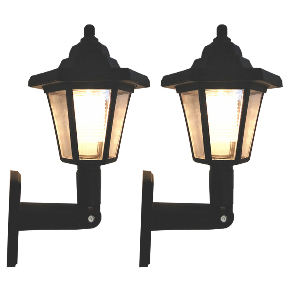 2-Pack Hexagonal Solar Light Outdoor LED Solar Sconce Retro Solar Wall Light