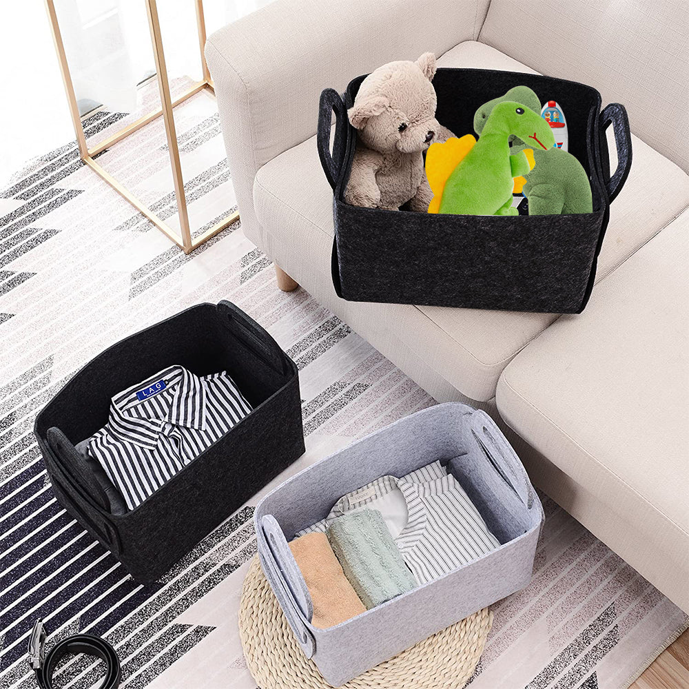 2Pcs Collapsible Felt Storage Bin Storage Basket with Carry Handles
