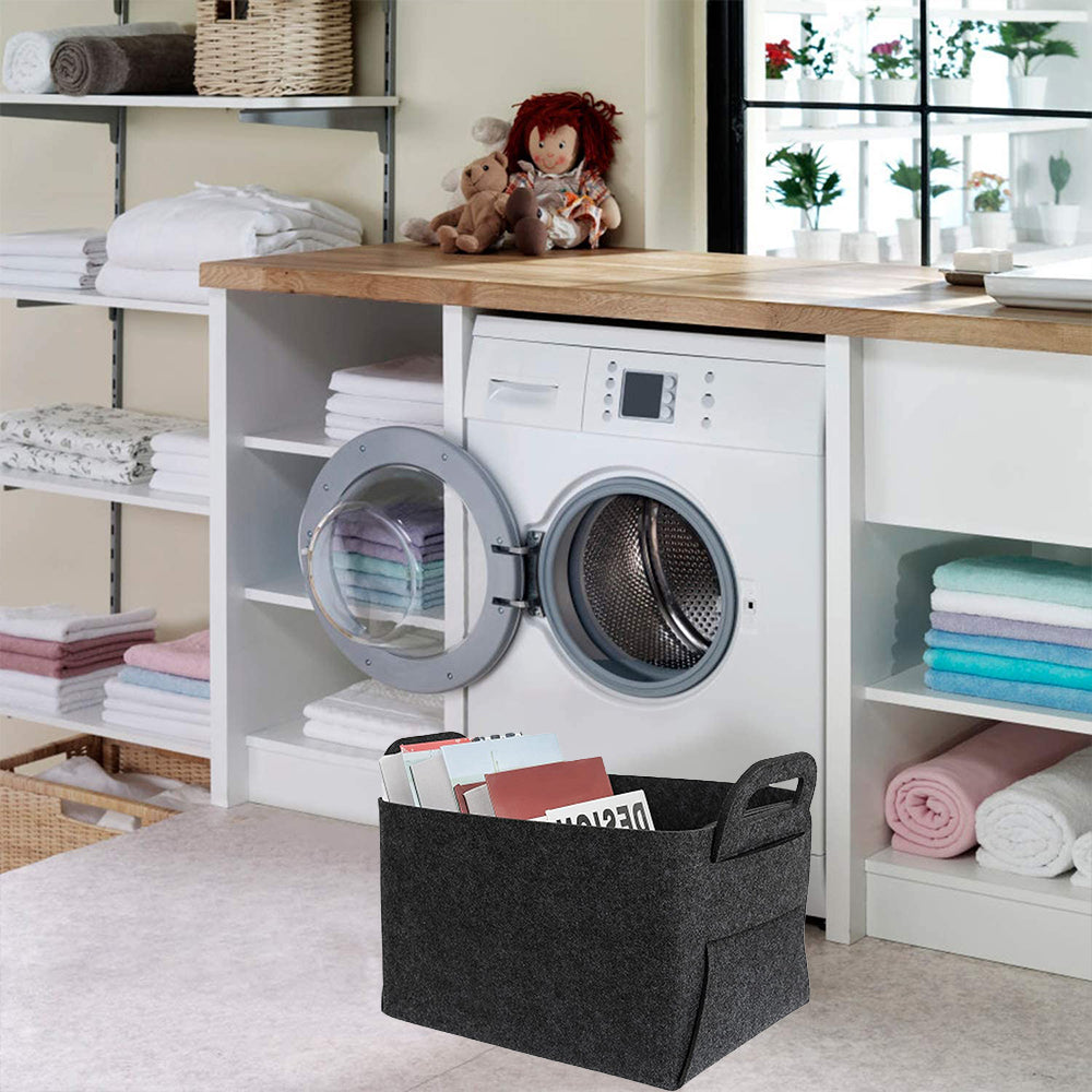 2Pcs Collapsible Felt Storage Bin Storage Basket with Carry Handles