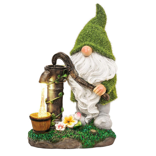 Garden Gnome Sculpture Statue with Solar Powered Lights