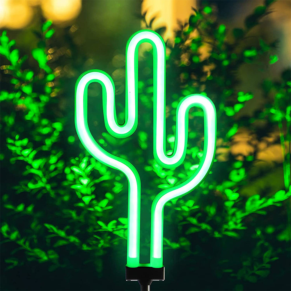 2Pcs Solar Powered Cactus Neon Ground Lights