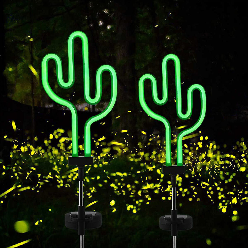 2Pcs Solar Powered Cactus Neon Ground Lights