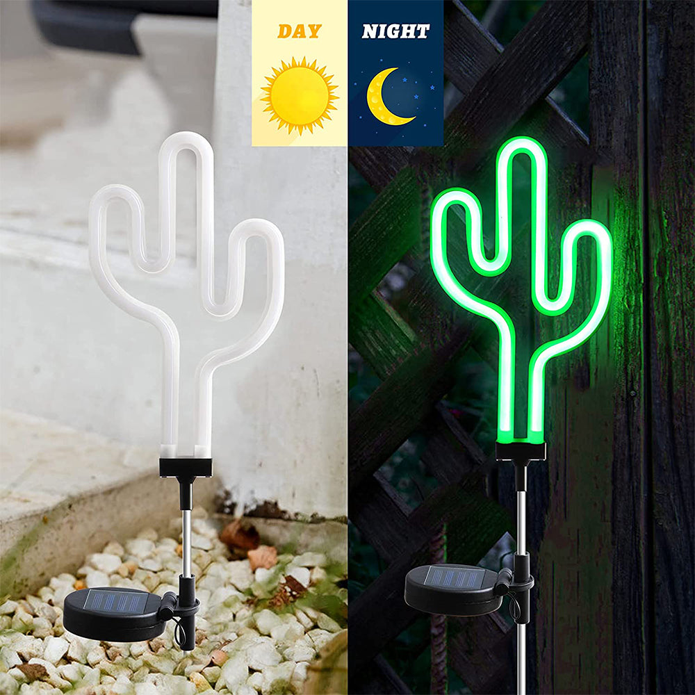 2Pcs Solar Powered Cactus Neon Ground Lights