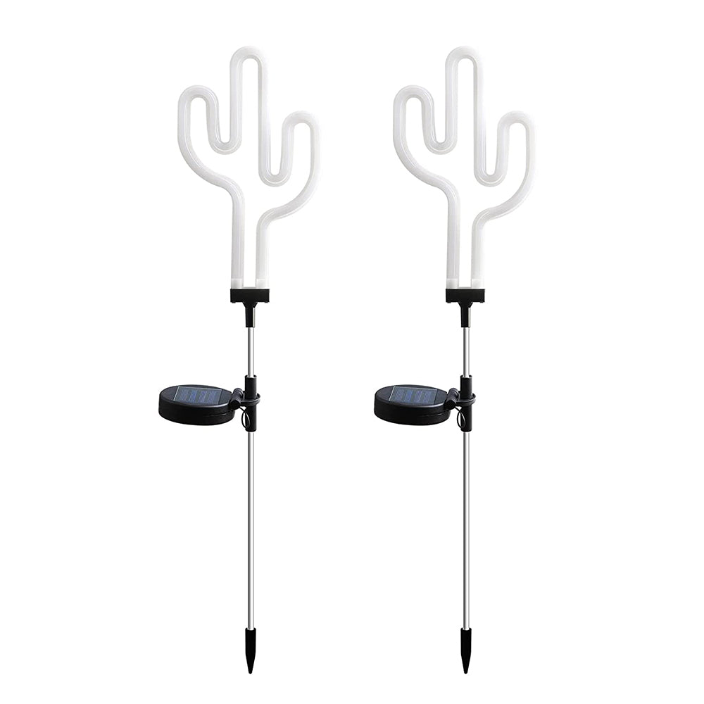 2Pcs Solar Powered Cactus Neon Ground Lights