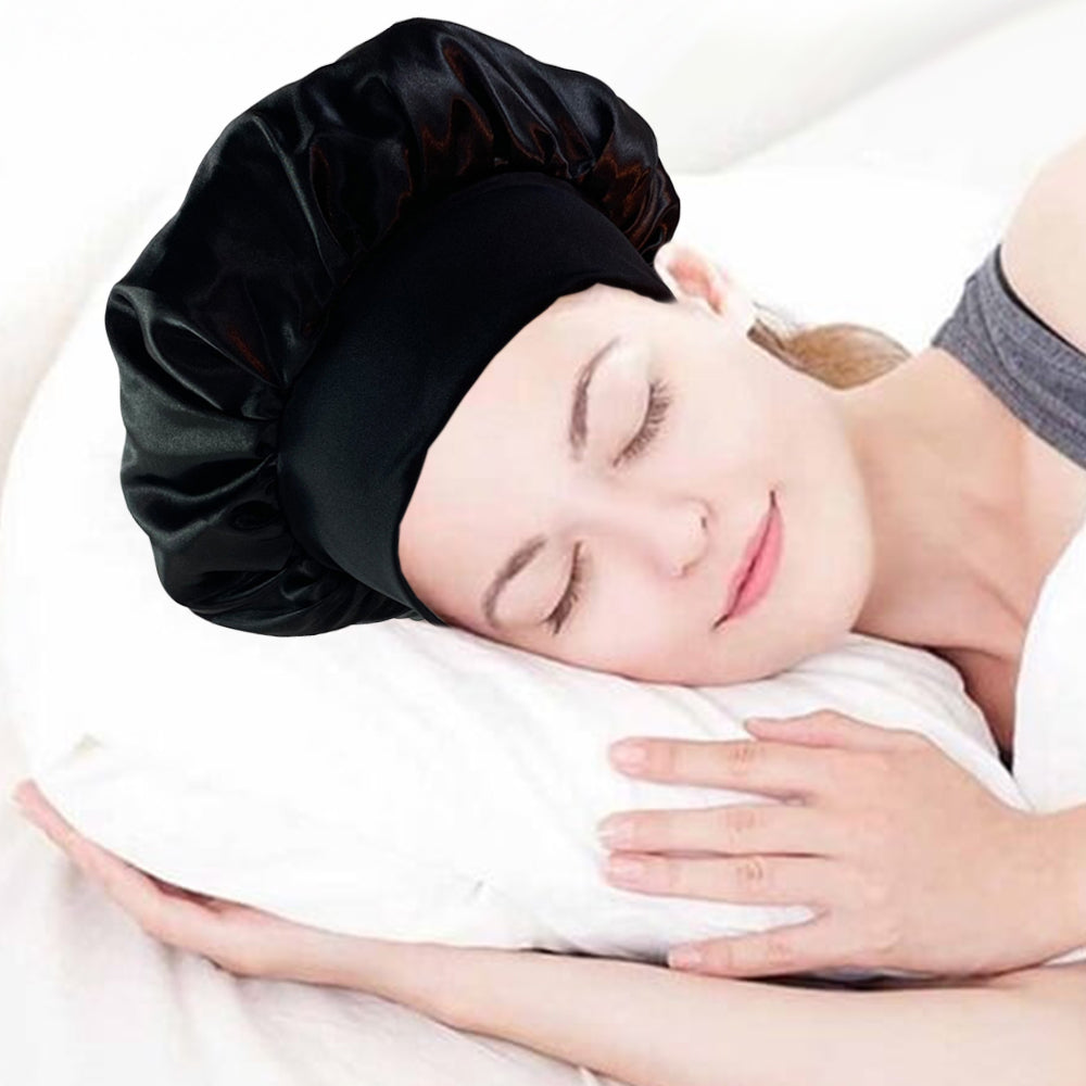 4Pcs Solid Color Women Satin Sleeping Cap Wrap Hair Bonnet Elastic Headwear