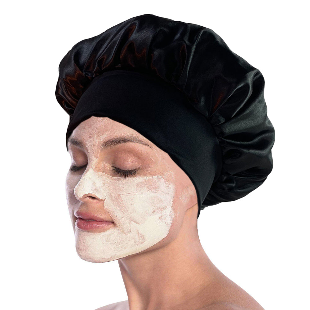 4Pcs Solid Color Women Satin Sleeping Cap Wrap Hair Bonnet Elastic Headwear