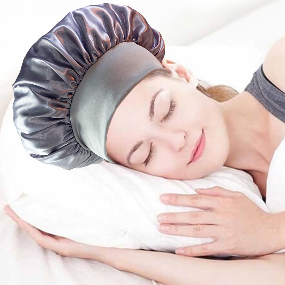 4Pcs Solid Color Women Satin Sleeping Cap Wrap Hair Bonnet Elastic Headwear